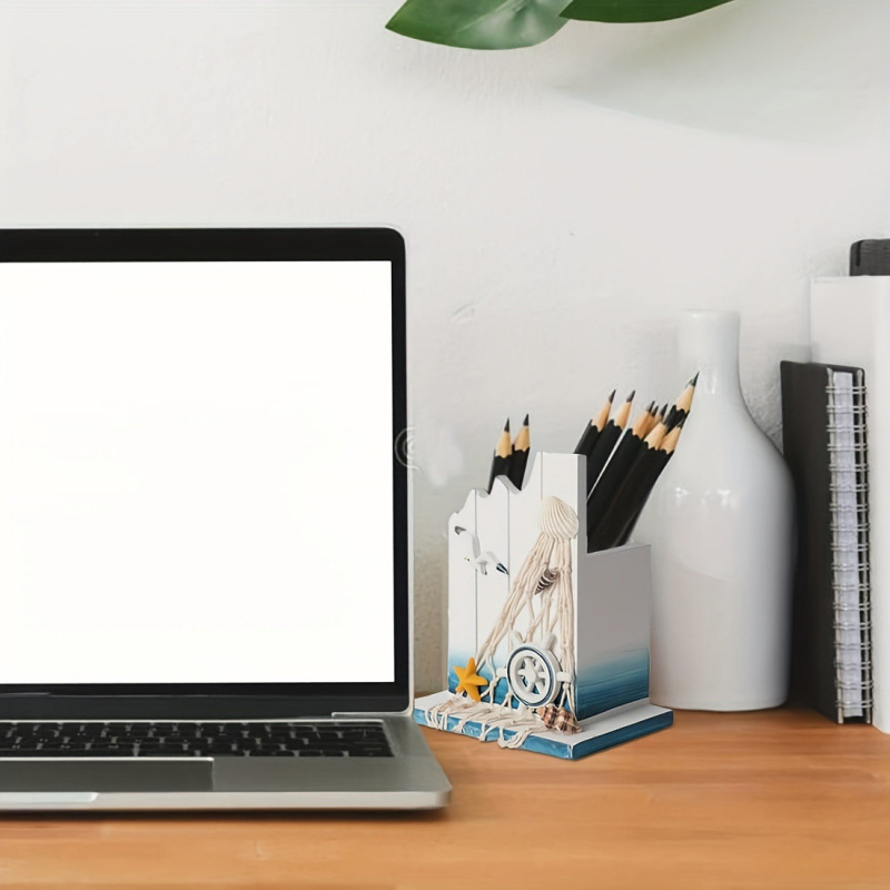 Estilo mediterráneo creativo caja de almacenamiento aleatoria de bolígrafo de estilo marino para el hogar de madera decoración de escritorio de oficina decoración