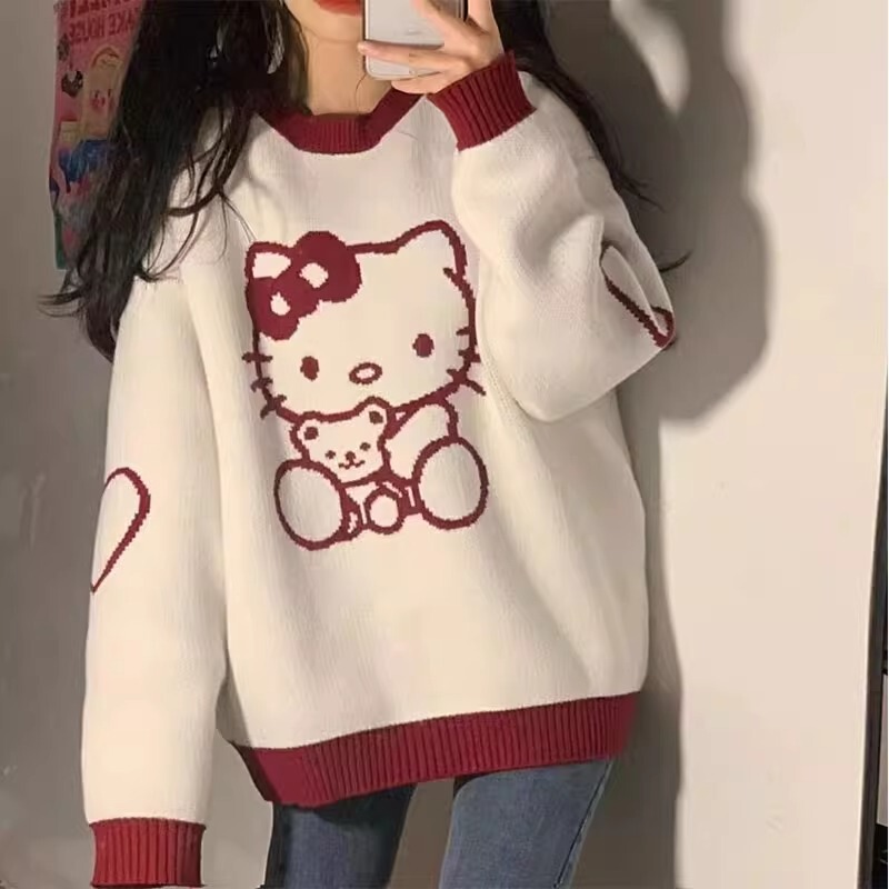 Autumn and Winter Japanese Style Soft Girl Cute Loose College Style Round Neck Knitted Western Style Top Student Outer Wear Sweater for Women