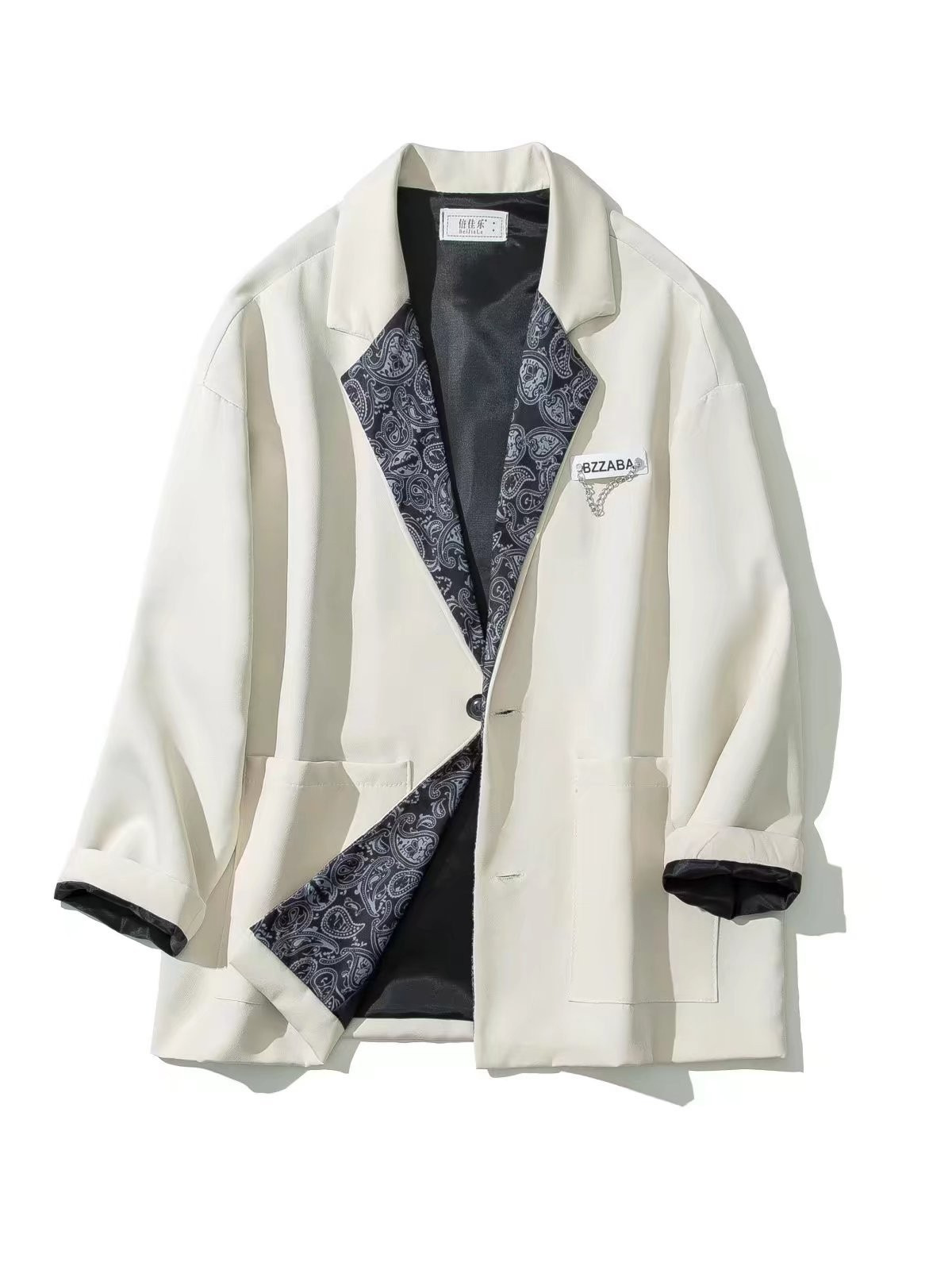 Chaqueta de traje guapo masculino estilo de Hong Kong ins flor de anacardo empalme traje pequeño primavera y otoño estilo coreano tendencia DK uniforme top