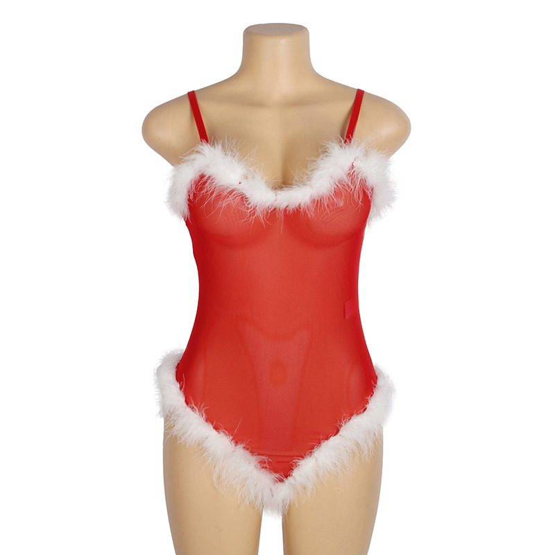 Europa y los Estados Unidos transfronterizos ropa interior de sexo damas Navidad sexy camiseta comercio exterior más tamaño de malla empalmado pijamas