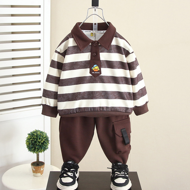 6148 Little Yellow Duck Boy Traje Otoño 2025 Nuevo estilo Cool and Guest Baby POLO Camisa Primavera y Otoño Traje de dos piezas para niños