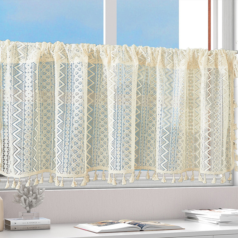 Cross-border American Pastoral Coffee Curtain Short Curtain Half Curtain Lace Small Floating Curtain Window Curtain Kitchen Partition Door Curtain Wholesale