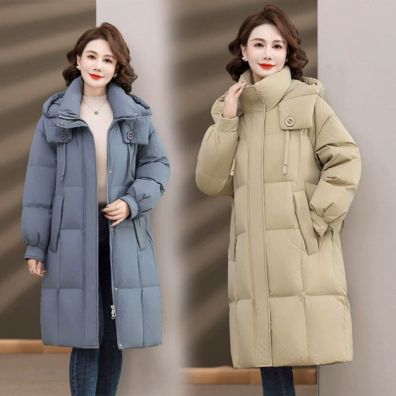 Зимний пуховик для матери среднего возраста длинный 2023 Новое темпераментное Женское зимнее пальто в иностранном стиле для женщин среднего и пожилого возраста 50