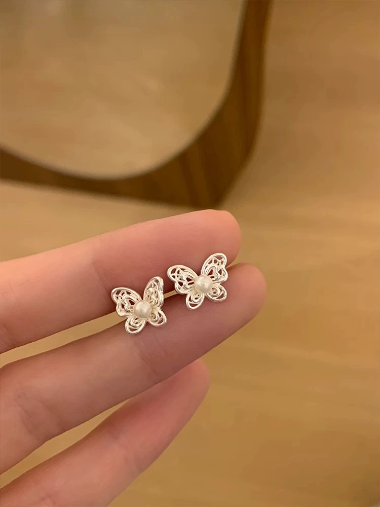 Earrings from pearl, small design ear clips, silver 925 sample