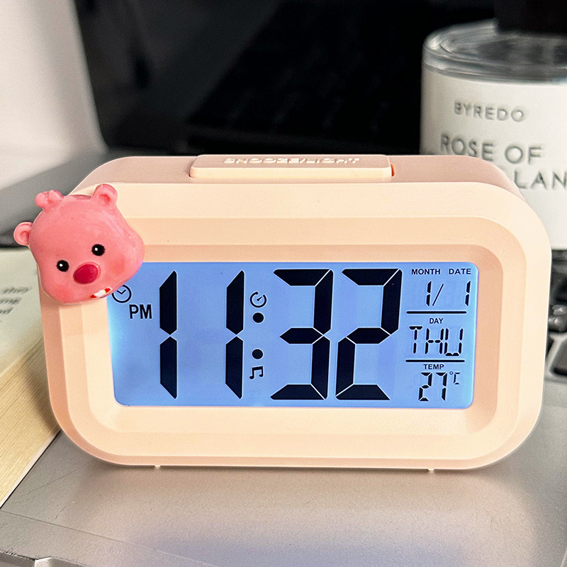 かわいいloopy目覚まし時計夜光ベッドの頭の時計学生寮の多機能デスクトップ時計は時間をかけて静かにすることができる|undefined