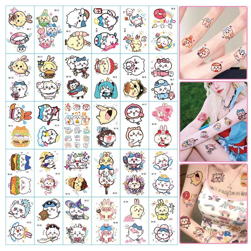 Cute Usagi Cartoon Jiikawa Tattoo Stickers, Sweet and Cool, Waterproof and Long-Lasting, Unisex Dopamine Stickers