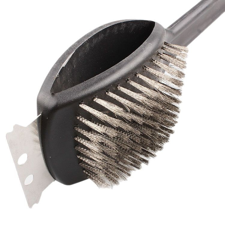Directo de fábrica BARBACOA de doble cara de alambre de acero cepillo de limpieza mango largo Parrilla de barbacoa cepillo de limpieza Parrilla de barbacoa parrilla cepillo de acero