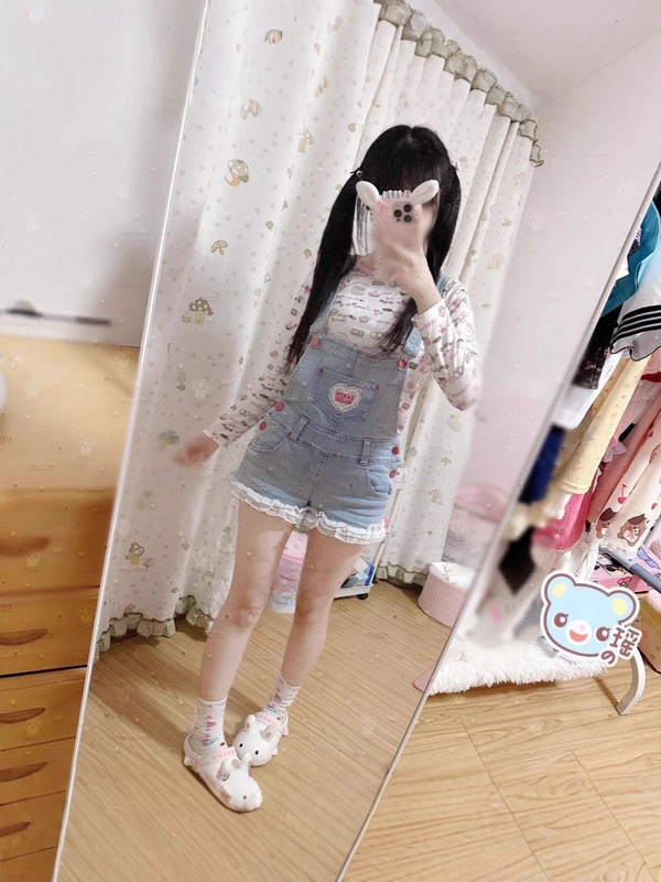 日系软妹甜美多巴胺牛仔背带裤女学生韩版显瘦夏季新款连体短裤潮|undefined