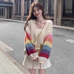 多巴胺彩虹针织开衫外套上衣女装秋季2025新款宽松慵懒风毛衣外穿