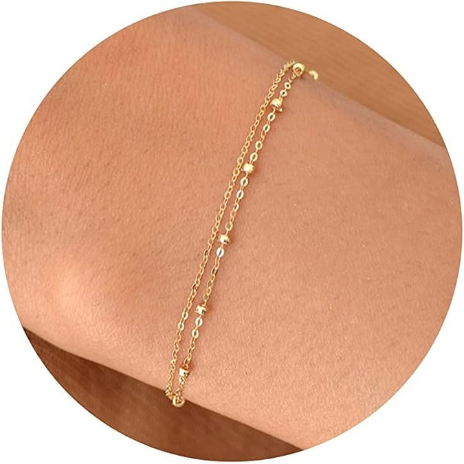 European and American Cute Small Side Cross Bracelet Gold Multi-Layered Pearl Herringbone Chain Buckle Bracelet Jewelry Gift