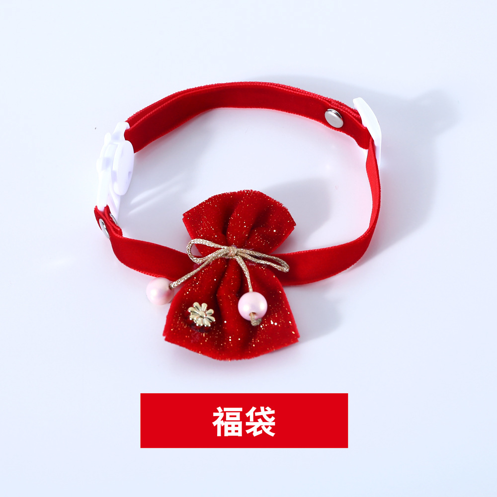 2023 Año Nuevo de Primavera de seda arco bolsa de bendición estampado flores anti-asfixia gatos perros mascotas collar campanas