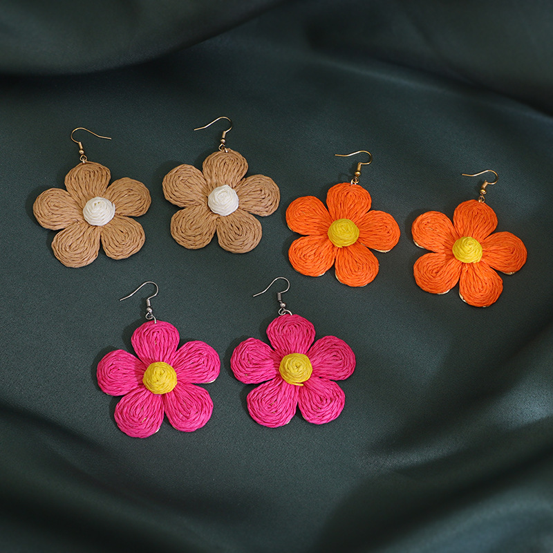 Big brand same holiday style sunflower raffia hand-woven bohemian cross-border hot selling women's ear studs