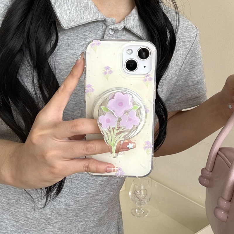 Flores moradas literarias frescas 16ProMax soporte magnético 13 funda para teléfono móvil apple 14 iphone15 femenino