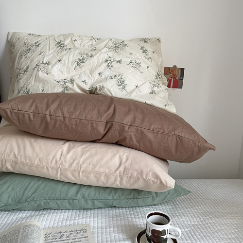 ins retro style small floral cotton pillowcase solid color cotton washed cotton pillowcase wholesale group purchase seamless shipping