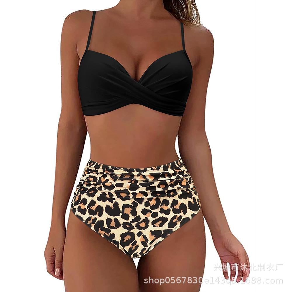 Bikini Cruzado Retro para Mujer Set de 2 Piezas de Poliéster con Almohadilla sin Aros para Playa y Natación