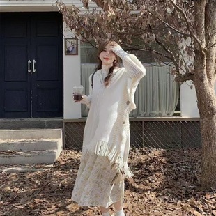 Off-White Shawl Women's Pullover Tassel Artistic Hoodie Bohemian Style Outer Shawl Travel Versatile Cloak