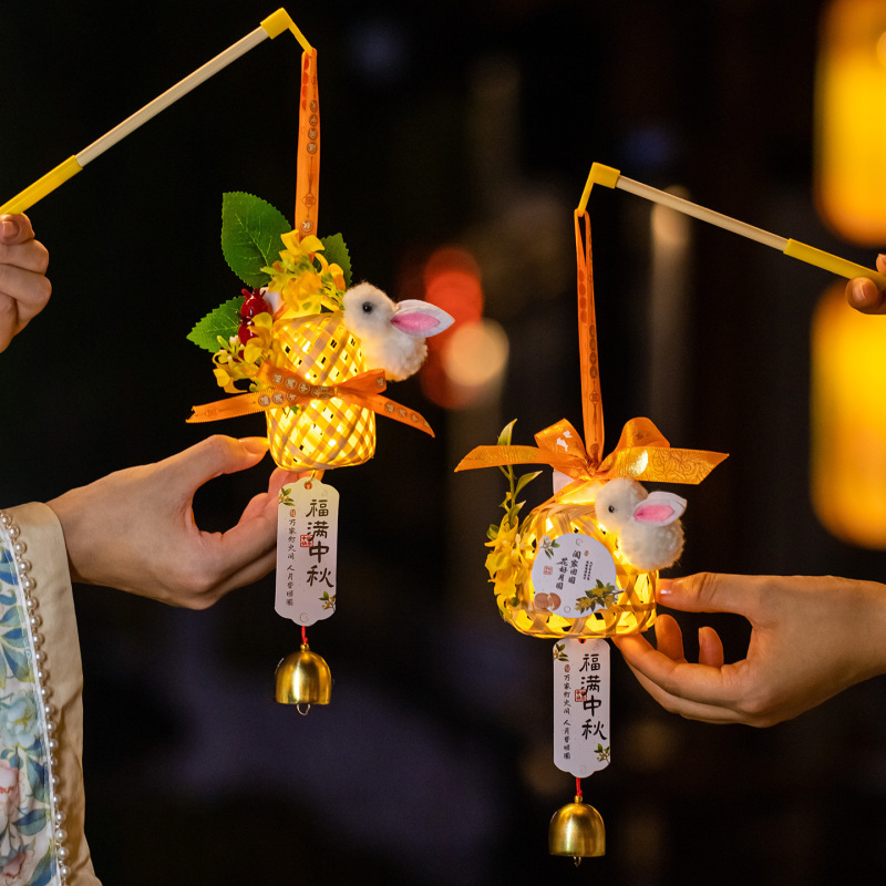 中秋节竹编小兔子灯笼2025新款儿童手提发光古风花灯手工成品批发|undefined