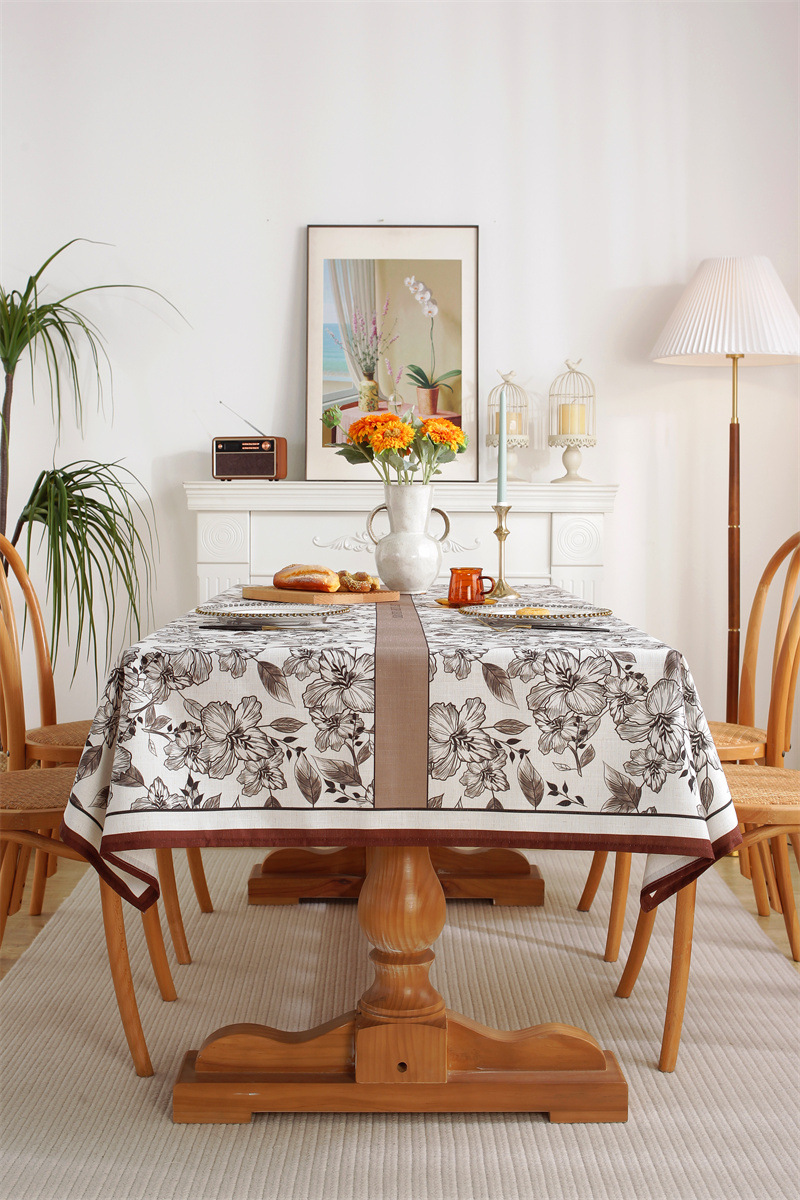Rechteckige Couchtisch-Esstischdecke aus Polyester-Leinen im amerikanischen Retro-Stil mit Digitaldruck, erhältlich im Großhandel._voghion.com