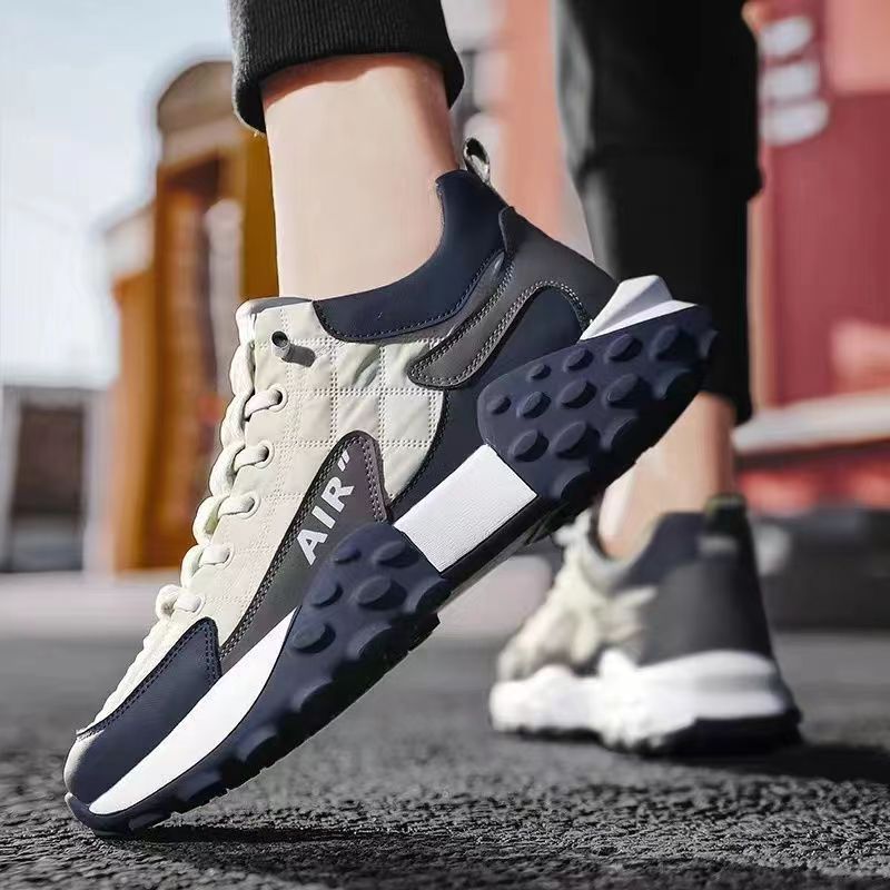 Men's shoes 2023 new sneakers low-top running shoes fashionable breathable mesh shoes soft sole color matching thick sole sneakers