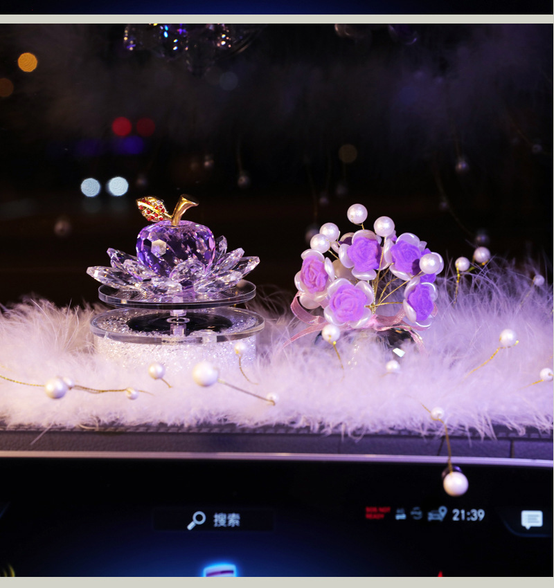 Solar Rotating Crystal Apple Car Lotus Perfumery Seat Ornaments Car Interior Female Elegant Elegant Center Console