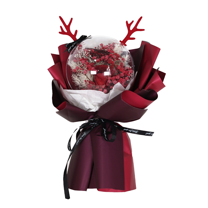 Ramo de muñeca Bobo Ball con rosa eterna grande, con cadena de luz, caja de regalo, regalo de Navidad para novia y compañeras de clase.