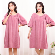 新款美容院浴裙按摩服肩颈一字肩可穿袖浴巾家用浴袍吸水速干加厚