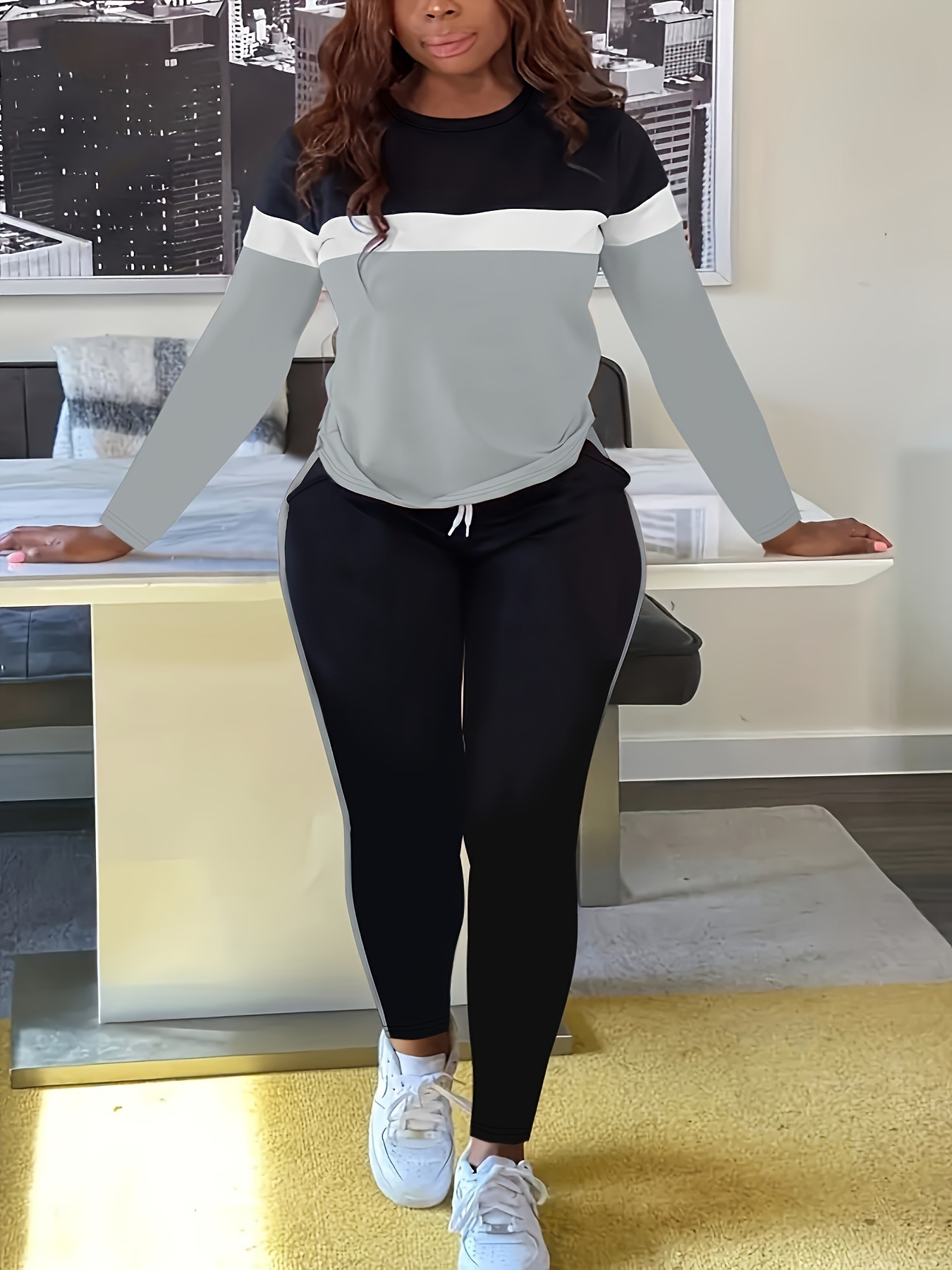 Damen Colour-block Lounge Set Mit Langarm T-shirt Und Jogger_voghion.com