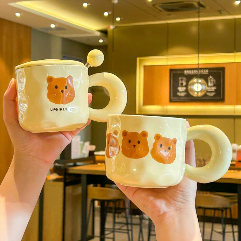 高价值 可爱 熊标杯 男孩 女孩 饮水杯 携带 情侣 经典 杯 咖啡 早餐 杯