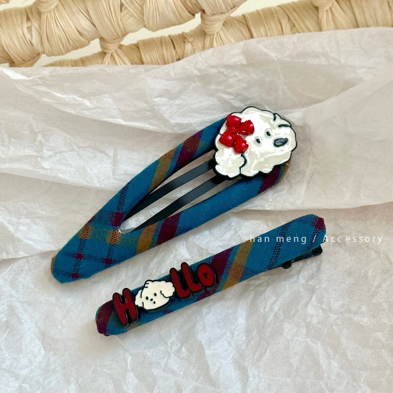 韩系红蓝黄色格纹布艺蝴蝶结发夹清新甜美刘海侧边夹发夹发饰头饰|undefined