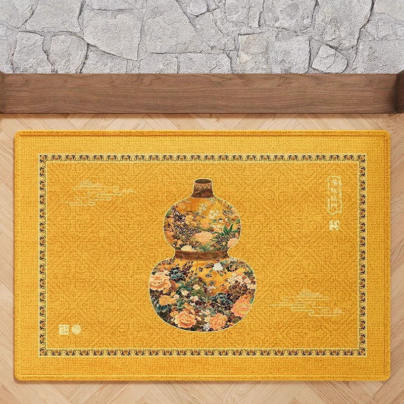 金色发财葫芦半圆新中式地垫入户门垫进门地毯大门口门厅黄色脚垫|undefined