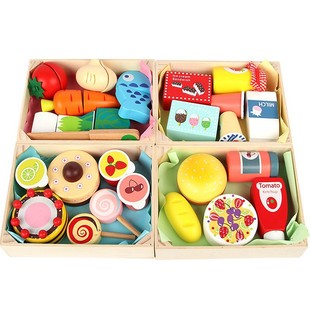 Wooden children's wooden box fruit and vegetable cutting wooden simulation play house kitchen cutting educational toys