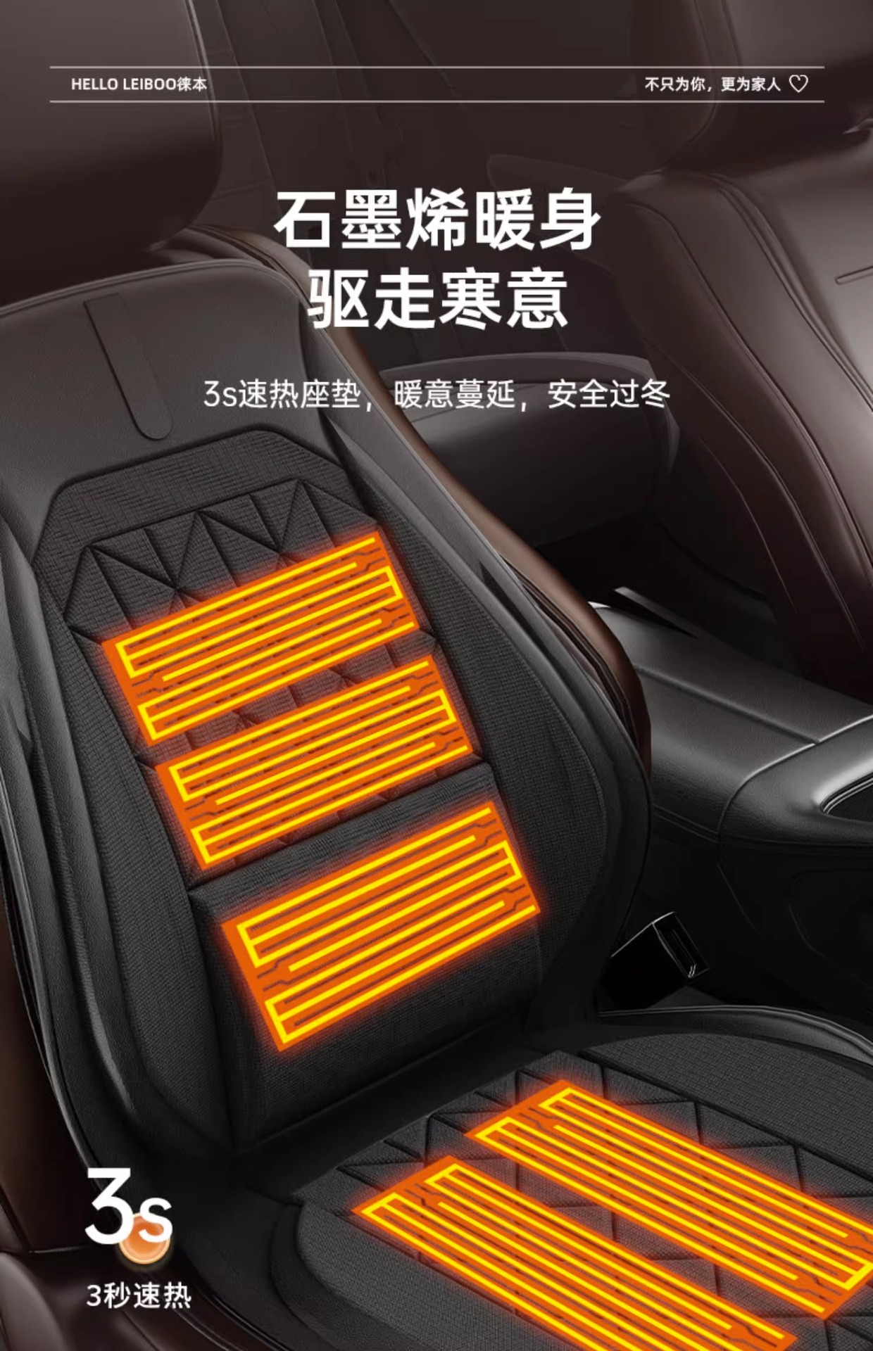 New technology graphene car seat cushion far infrared physiotherapy car heating seat cushion lumbar support with massage automatic start and stop