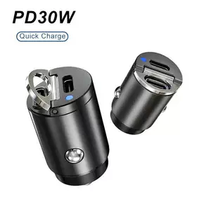 Gizli mini 30W avtomobil siqaret alışqanı şarj cihazı, iki USB metal 5A
