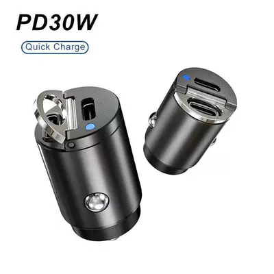Super fast charging pull ring double usb metal 5A car charger hidden mini 30W car cigarette lighter charger (Mobil şarj cihazları)