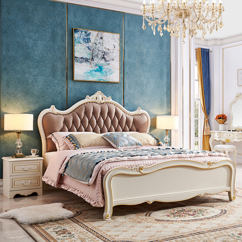 European Style Bed Light Luxury Full Solid Wood 1.8 m Leather Bed Master Bedroom Princess Bed Double Bed Modern Simple Furniture Set European Style Bed Light Luxury Full Solid Wood 1.8 m Leather Bed Master Bedroom Princess Bed Double Bed Modern Simple Furniture Set