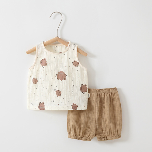 Summer baby vest set breathable cotton gauze baby home clothes vest shorts split two-piece pajamas