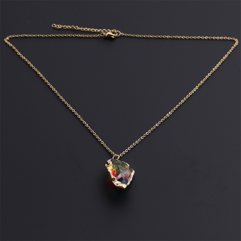 wholesale jewelry multicolor triangle cystal stone pendant stainless steel necklace nihaojewelry