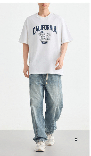 Áo thun nam cotton nguyên chất cổ tròn tay ngắn in họa tiết — Trắng (lớn hơn một thước) chi tiết 12
