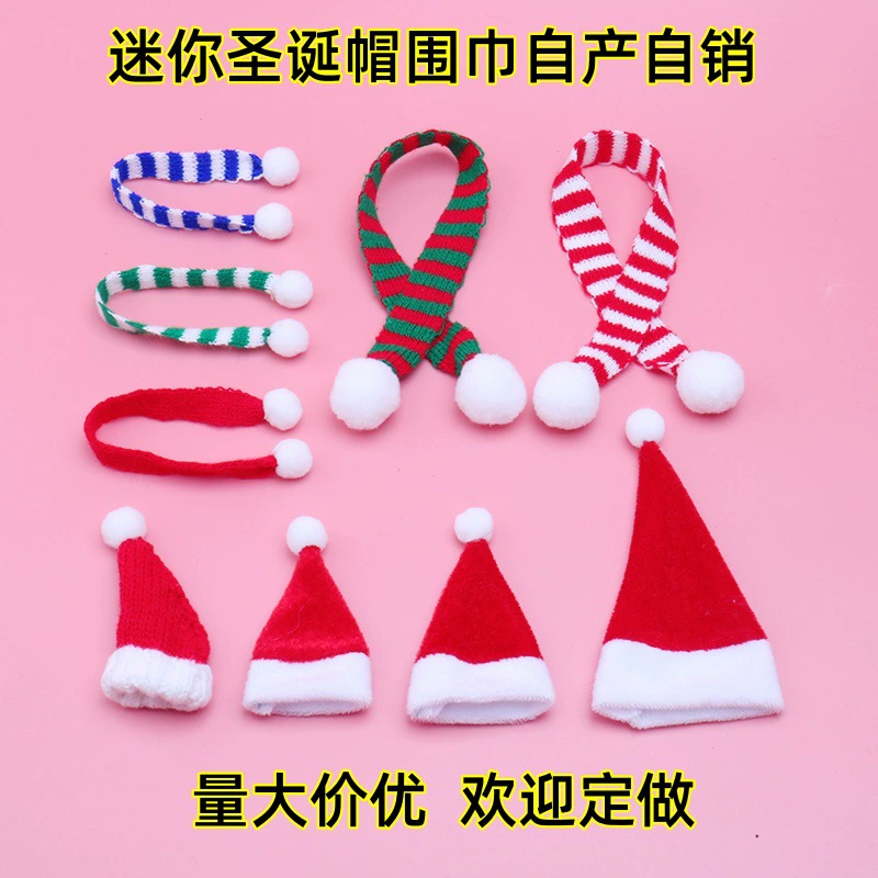 Миниатюрные рождественские шапочки, маленькие шарфы, вязаные рождественские шапочки, маленькие шапочки, колпачки для бутылок в виде ножа и вилки, маленькие рождественские украшения для шеи в виде шарфов