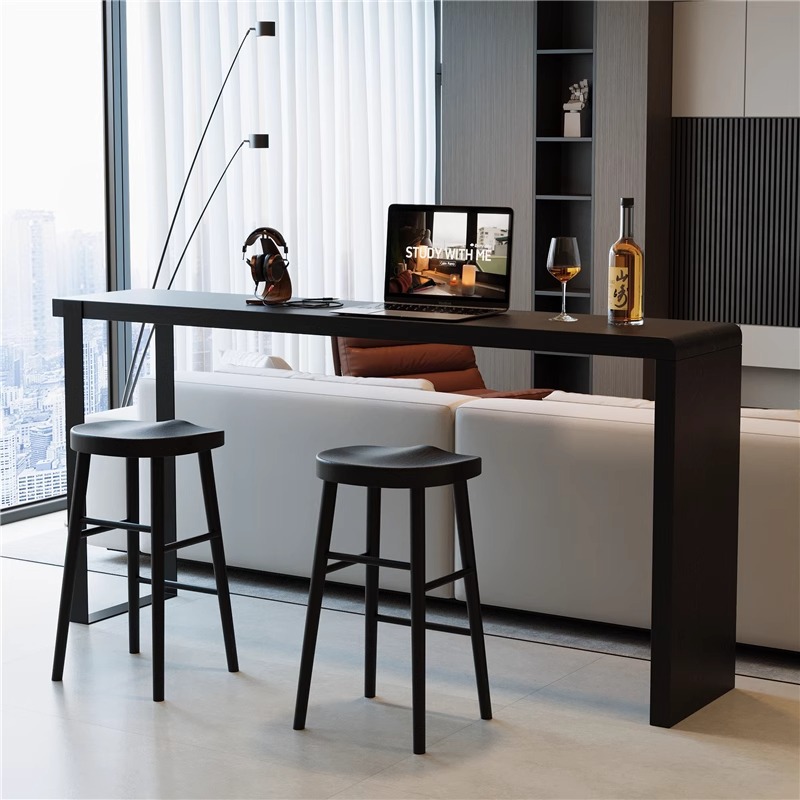 Home Living Room Full Solid Wood One-character Bar Desk Double Reading Study Table Sofa Rear Black Computer Desk