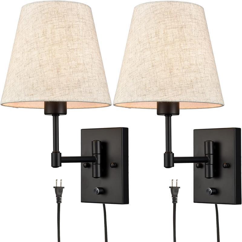 Swing Arm Wall Lamp Modern Color Black Wall Lamp Plug-in Sconce with Shade, Bedroom Foyer Living Room with Plug