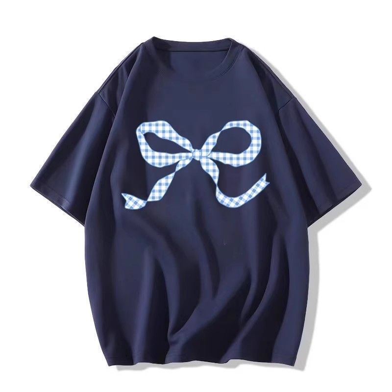 純粋な綿ルーズ黒半袖 Tシャツ女性の夏の新しい蝶プリントトップス女性 2025 新しいホットスタイル|undefined