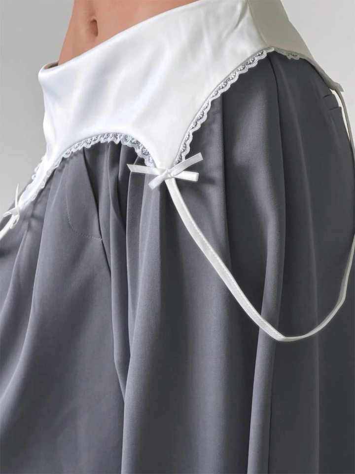 Quần ống rộng nữ cạp cao phối ren xếp ly có vạt che mông dáng vest — Màu trắng, màu xám, màu đen chi tiết 10
