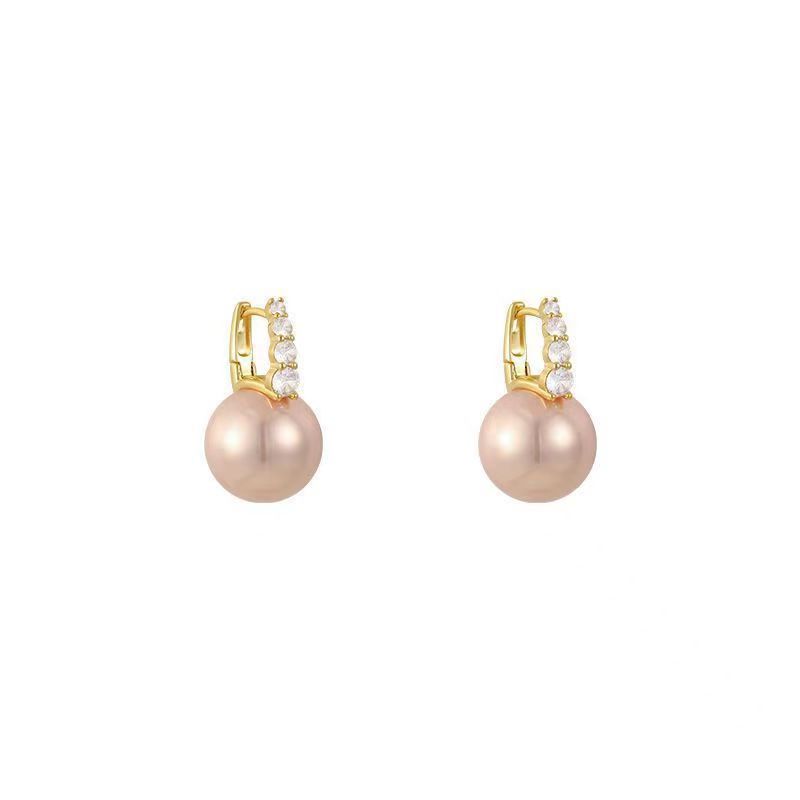 Rhinestone Pearl Earrings 14mm Champagne