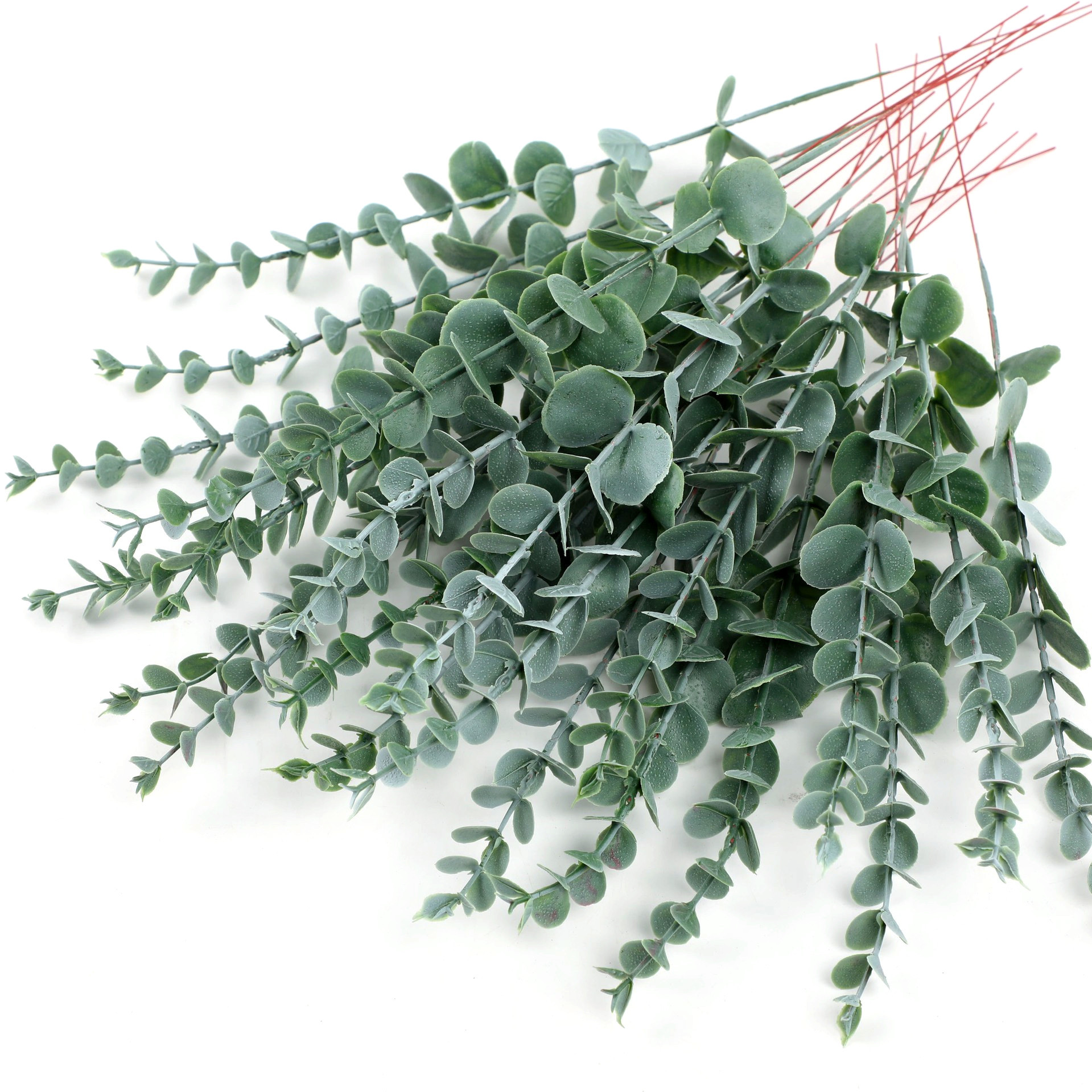 Simulación transfronteriza, plantas verdes, hojas de eucalipto individuales, bodas, decoración del hogar, accesorios de flores falsas, adornos de hojas de eucalipto al por mayor