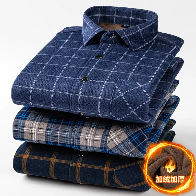 25秋冬季新款 双面绒衬衫加绒加厚保暖衬衫 经典外穿格子衬衫防寒