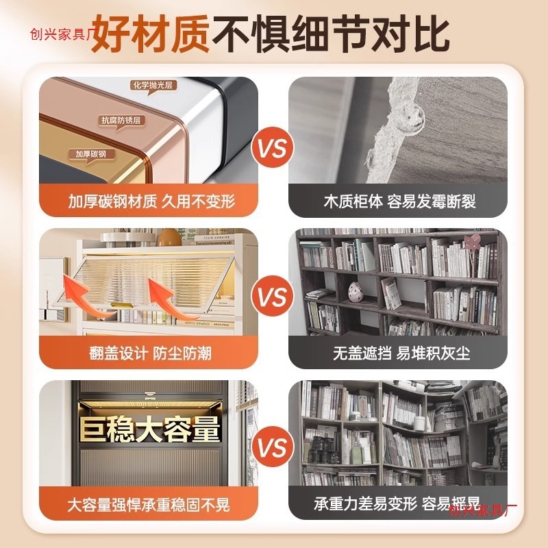 家用钢制书柜带门落地多层书架卧室客厅防尘展示收纳储物柜置物架|undefined