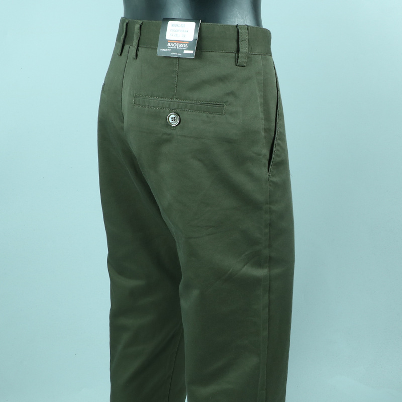 Foreign Trade Surplus Korean Style Casual Pants for Men, Middle-Aged and Elderly, Army Green Cotton Business Dress Pants, Autumn High-Waisted Straight-Leg Pants