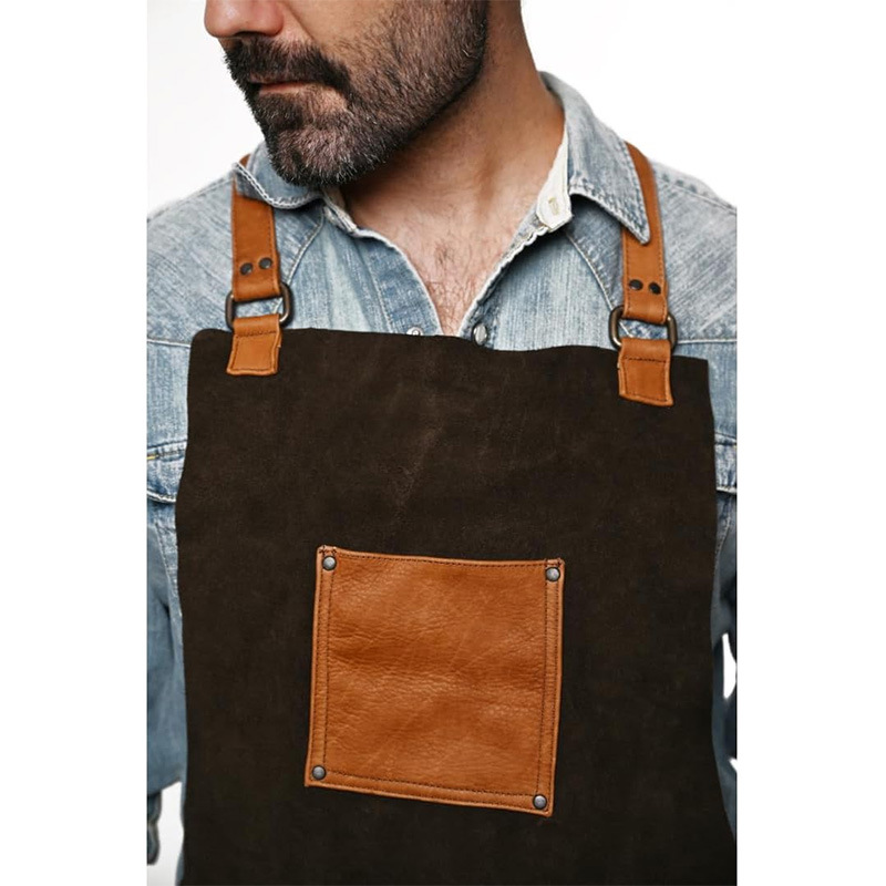 Cross-border 2025 nuevo delantal europeo y americano simple retro cuero bolsillo artesano carpintería mono delantal vellón de doble cara