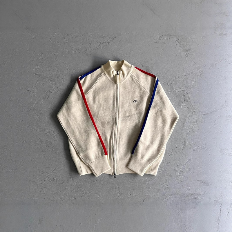 Drill Style American Street Hip-Hop Embroidered Letter Stand Collar Zip-Up Cardigan Knit Sweater Men's Trendy Brand Jacket Drill Style American Street Hip-Hop Embroidered Letter Stand Collar Zip-Up Cardigan Knit Sweater Men's Trendy Brand Jacket